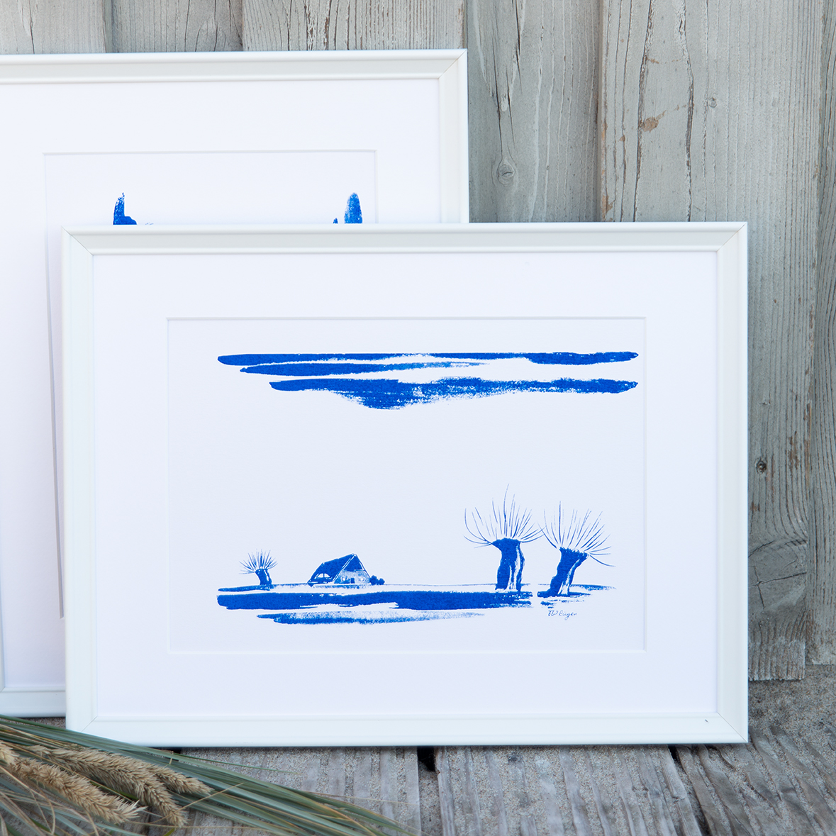 Thom Wilcke Siebdruckbild "Weiden, blau"