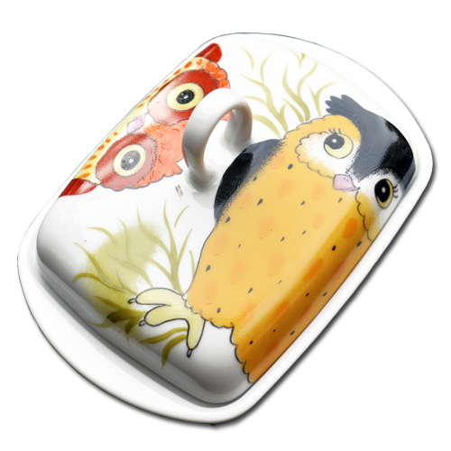 Eule gelb Butterdose