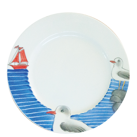 Wind & Weite zwei Möwen mit Segelboot Teller 19 cm