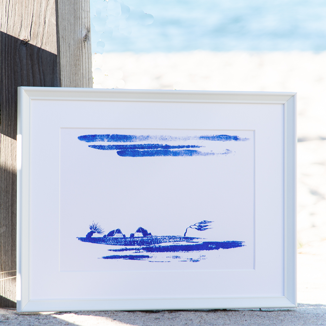 Thom Wilcke Siebdruckbild "Windflüchter, blau"