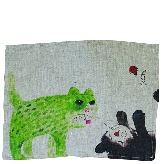 Helina Tilk: Platzdeckchen 34x44 Katze mit Tasse natur
