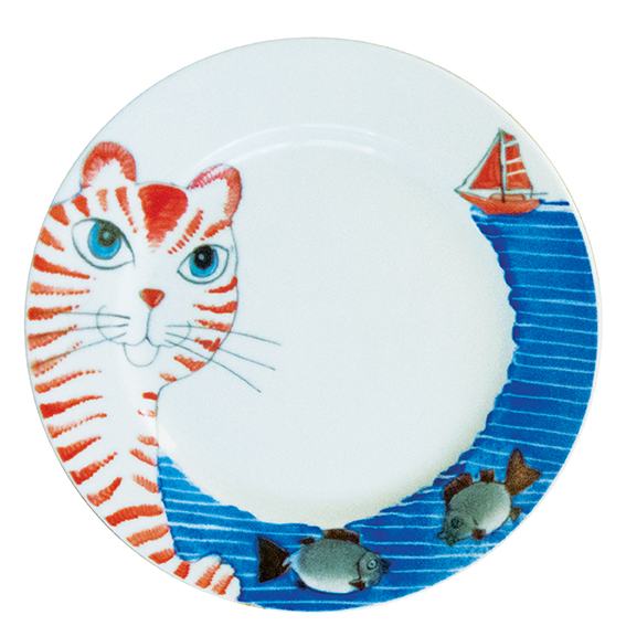 Wind & Weite Katze mit zwei Fischen und Segelbot Teller 19 cm