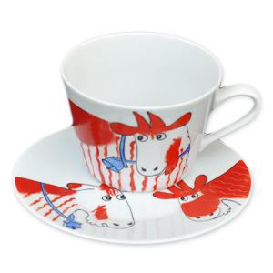 Ziege rot Tasse mit Unterteller 0,4 l