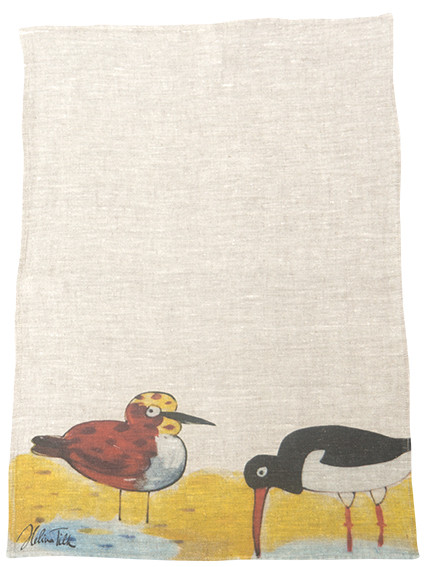 Geschirrtuch 70 x 50 Austernfischer + Strandläufer 100 % Leinen natur
