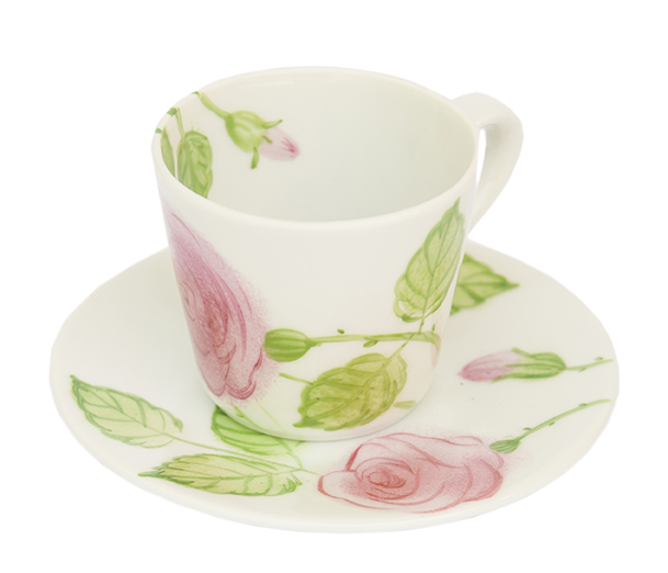 Rosa Rosen Tasse mit Unterteller 0,22 l